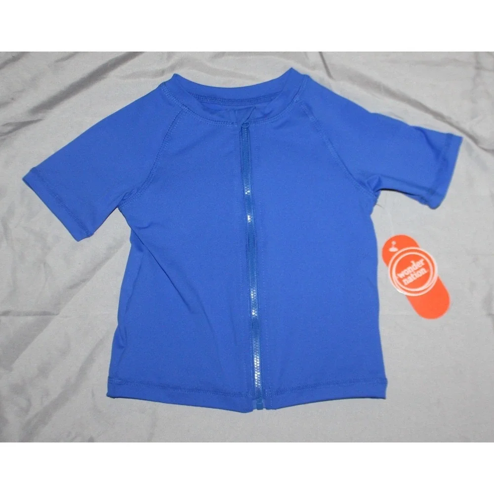 Boys wonder nation zip-up rash guard swim shirt size 12 months blue